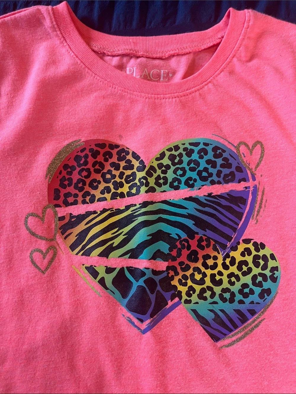 Girls' Pink Heart Graphic Tee - Bright Neon Heart Design Small stain above heart